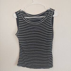 Black White Striped Blouse Sleeveless Cowl Neckline Size Small